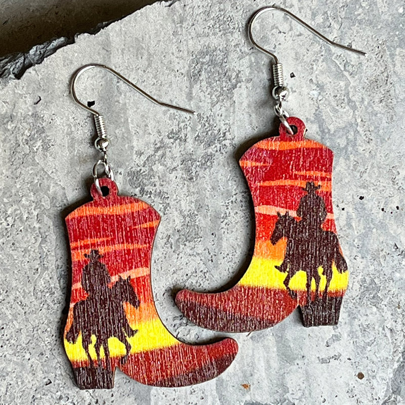 Wholesale 2pairs/pack Western Denim Wood Earrings